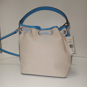 NWT Michael Kors Purse Bucket Messenger Bag Cream S Pacific Blue Removable Strap